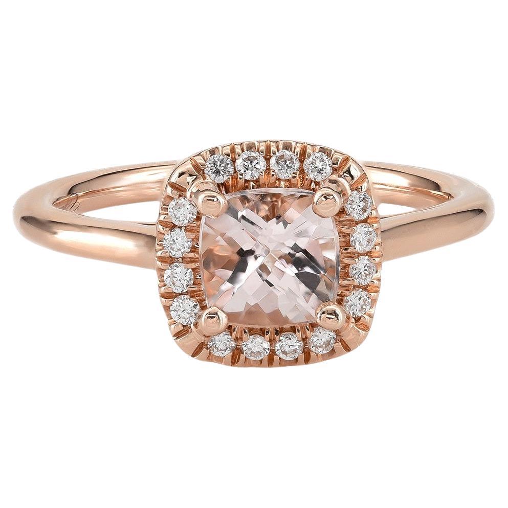 0.75 Carats Morganite Diamonds set in 14K Rose Gold Ring For Sale