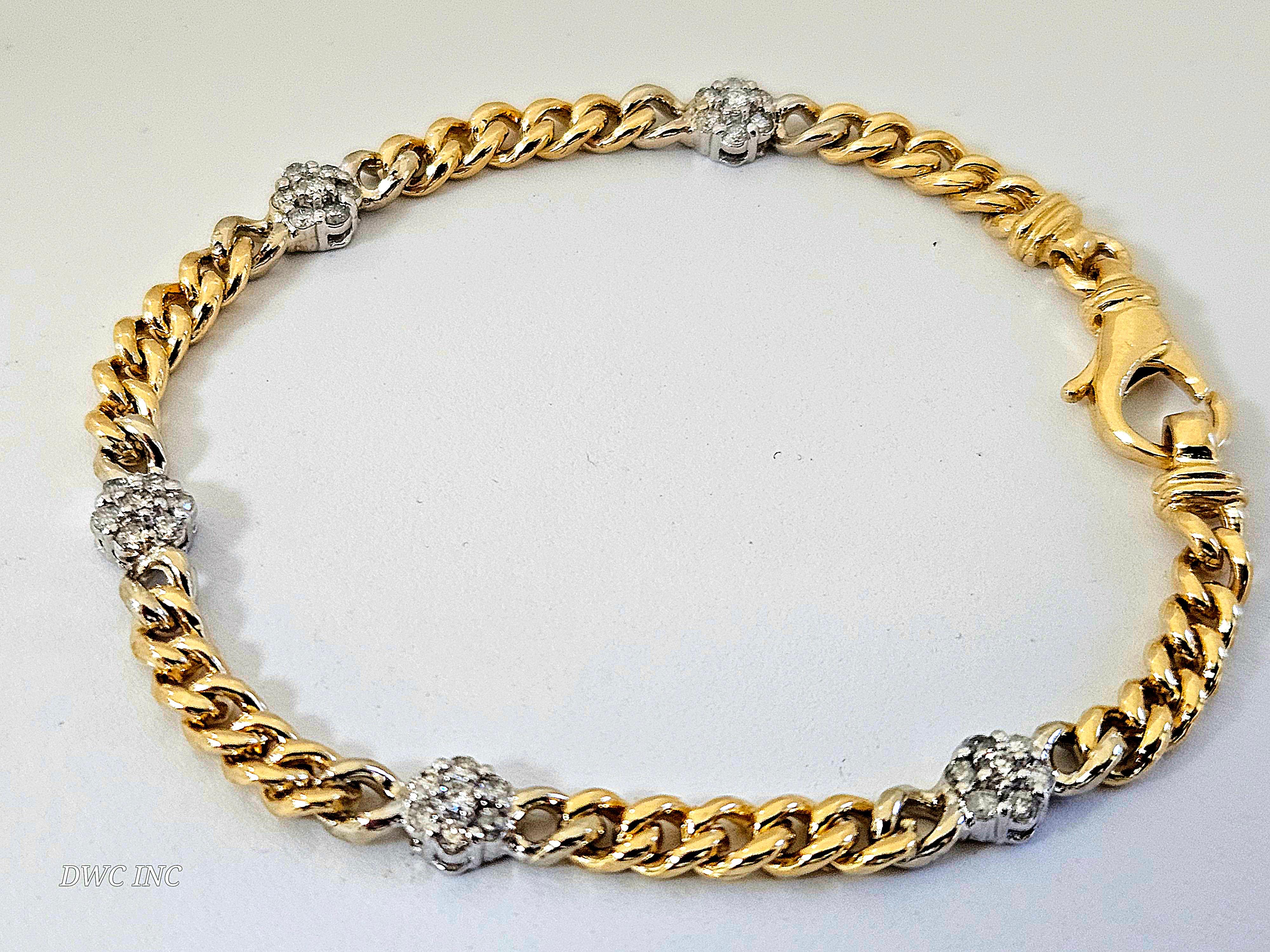  Bracelet cubain en or blanc 14 carats avec diamants naturels de 0,75 carat Unisexe 