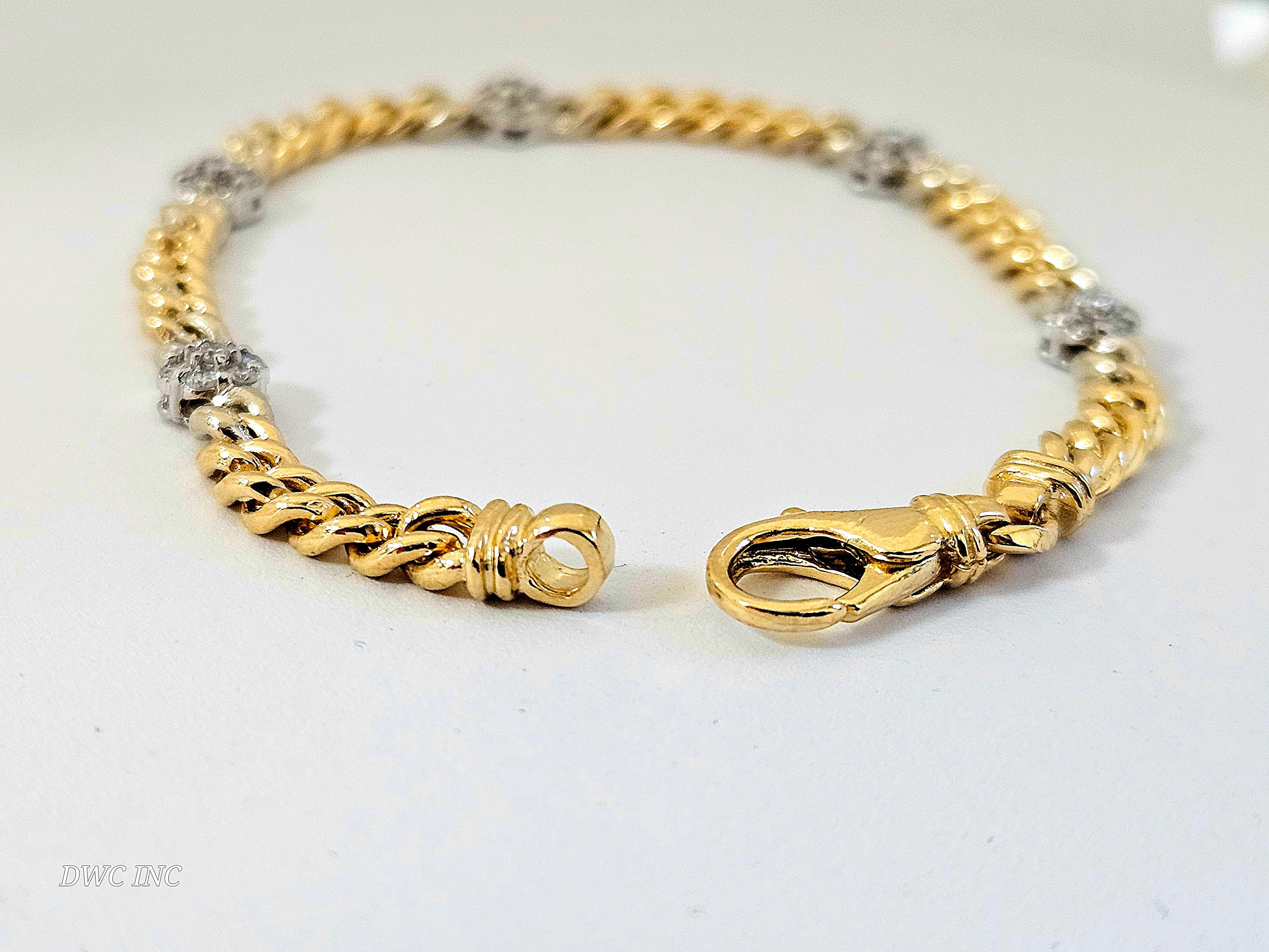 Bracelet cubain en or blanc 14 carats avec diamants naturels de 0,75 carat 1