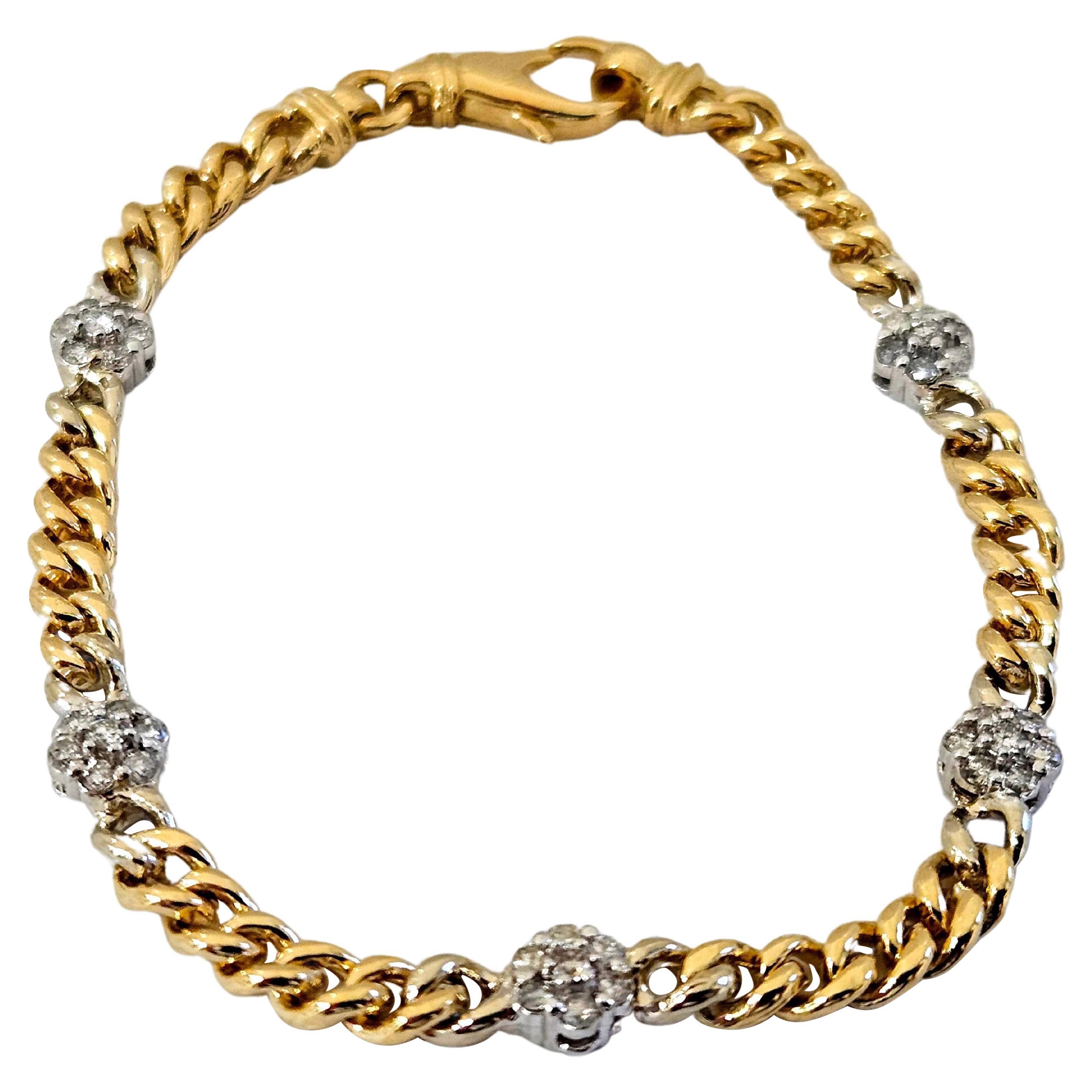 0,75 Karat kubanisches Naturdiamantenarmband 14 Karat Gelb- und Weißgold
