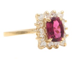0.75 Carats Natural Tourmaline and Diamond 14k Solid Yellow Gold Ring