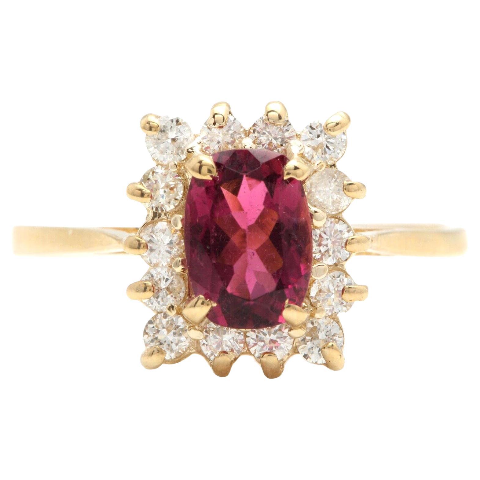 0.75 Carats Natural Tourmaline and Diamond 14k Solid Yellow Gold Ring For Sale