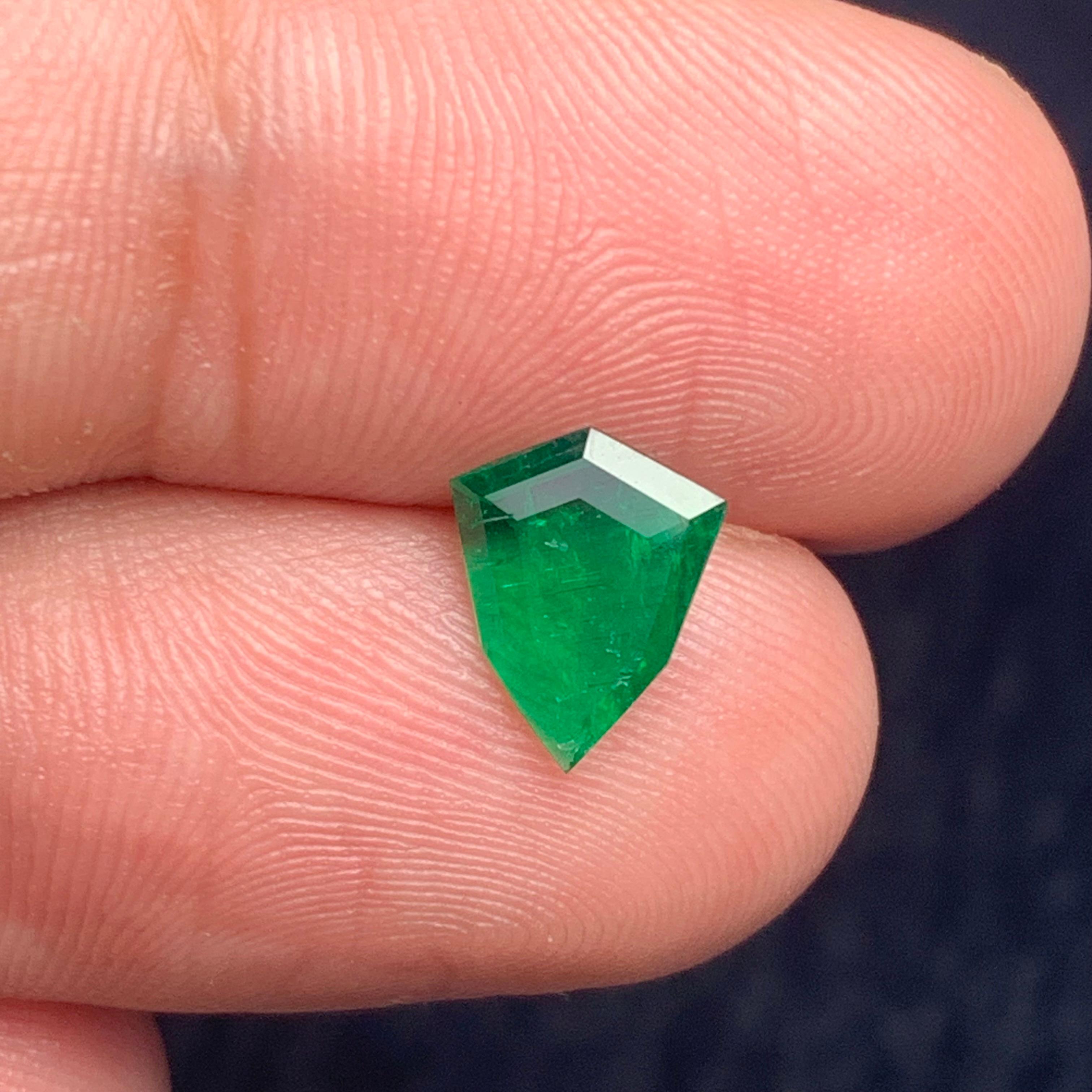 Women's or Men's 0.75 Carats Shield Shape Loose Green Emerald from Swat Pakistan Mine