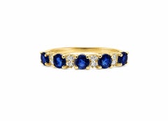 Fede con zaffiro blu da 0,75 ct e diamanti in oro 14 carati con zaffiro e diamanti HI VS da 0,10 ct