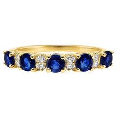0.75 Ct Blue Sapphire Diamond Band 14K Gold Sapphire Band 0.10 Ct HI VS Diamond