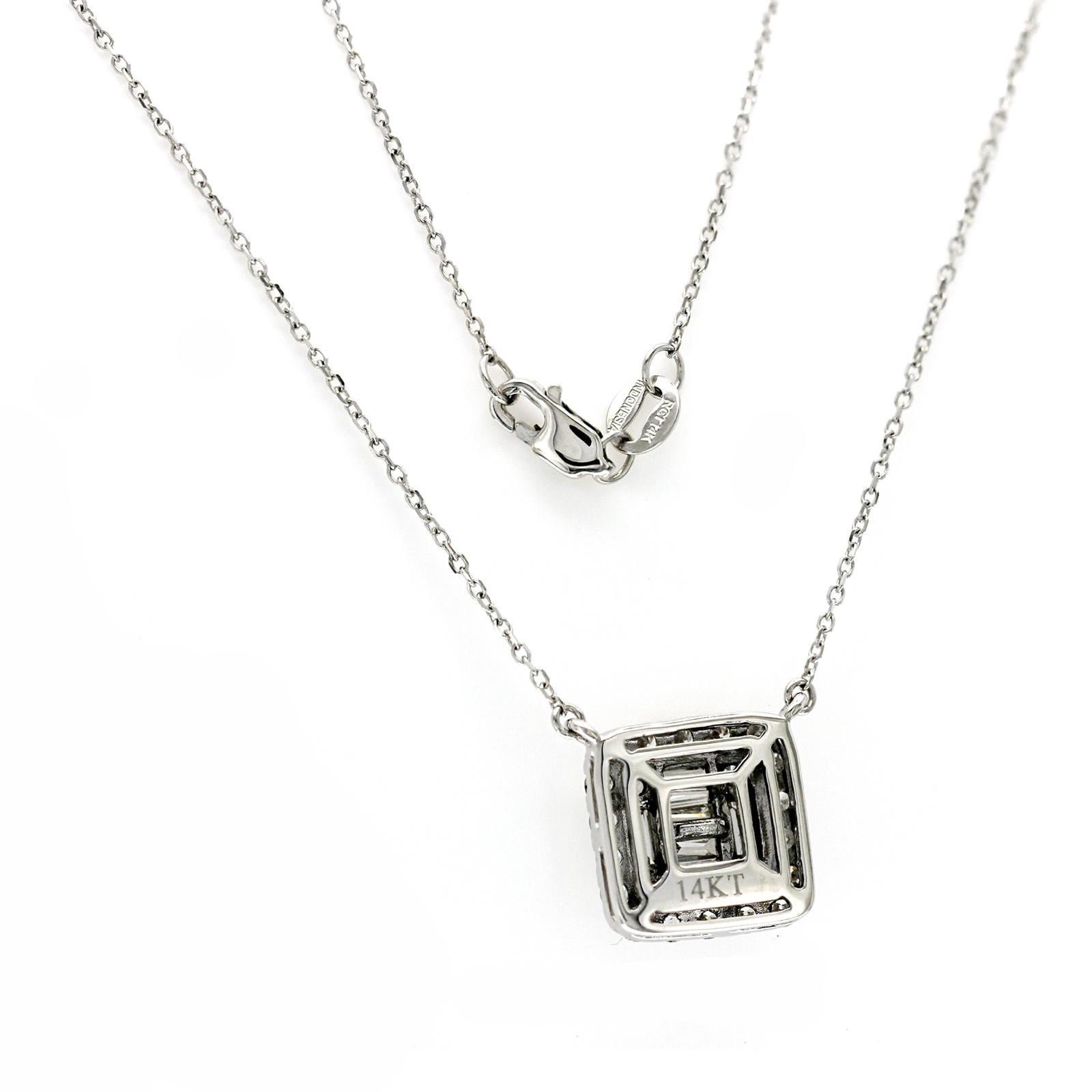 0.75 CT Diamond 14K White Gold Square Pendant Necklace In New Condition For Sale In Los Angeles, CA