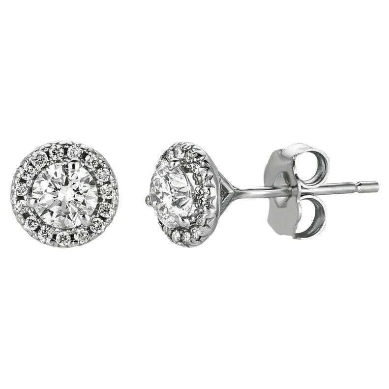 0.75 Ct Natural Diamond Earrings G SI 14K White Gold For Sale