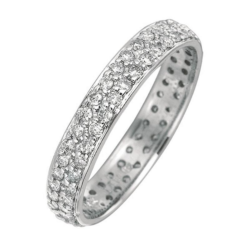 Round Cut 0.75 Carat Natural Diamond Eternity Ring Band G SI Set in 14 Karat White Gold For Sale