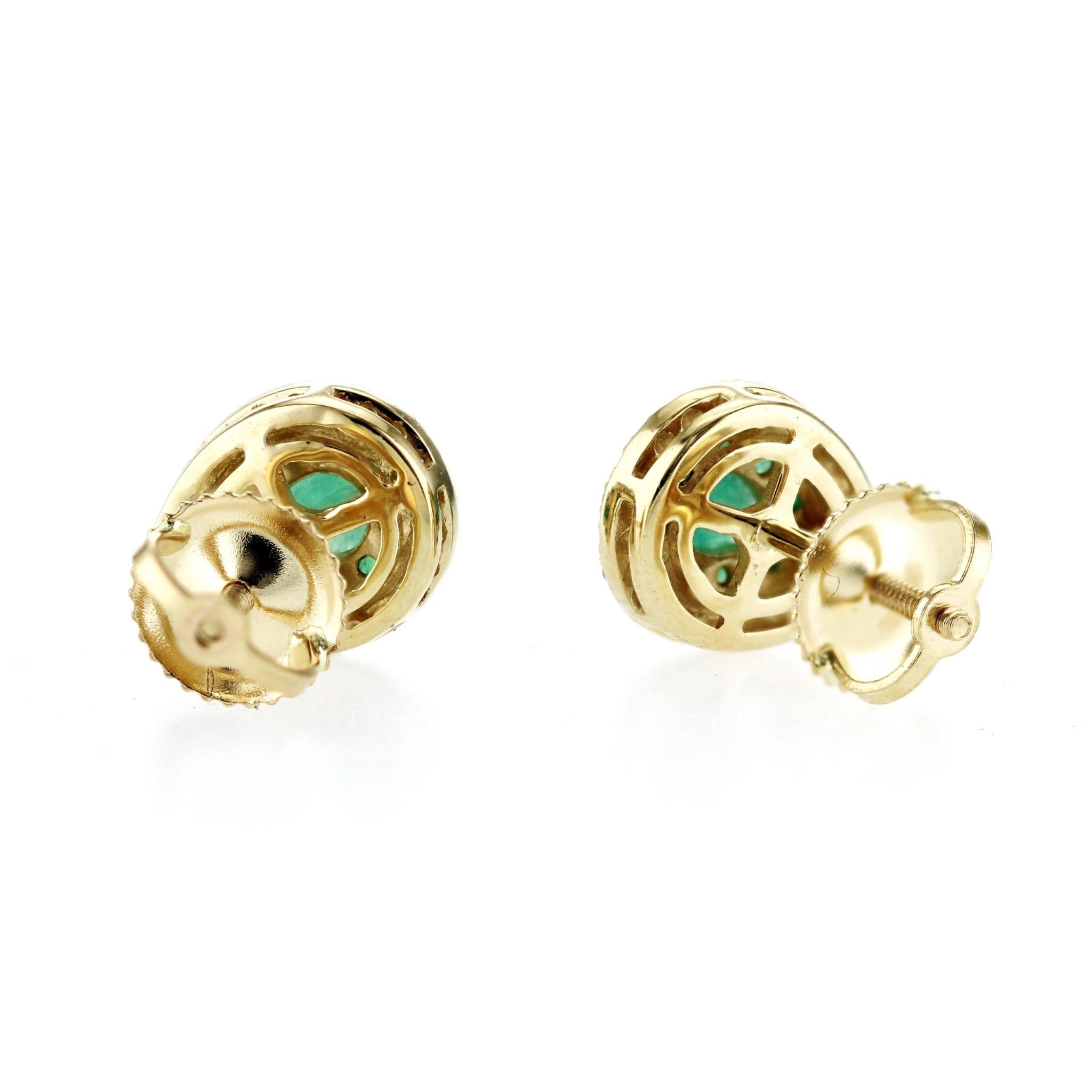 da uomo o donna Smeraldo naturale 0,75 CT Diamanti 0,20 CT Orecchini a vite a forma di pera in oro 14K in vendita