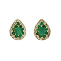 Smeraldo naturale 0,75 CT Diamanti 0,20 CT Orecchini a vite a forma di pera in oro 14K