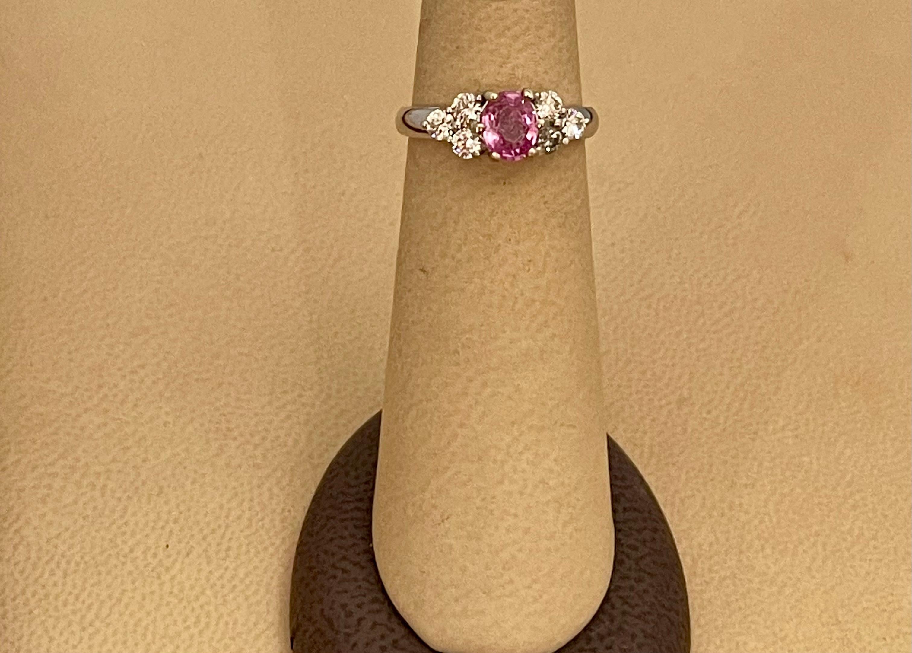 0.75 Ct Natural Pink Sapphire & 0.50 Ct Diamond Ring in 18 Karat White Gold For Sale 3