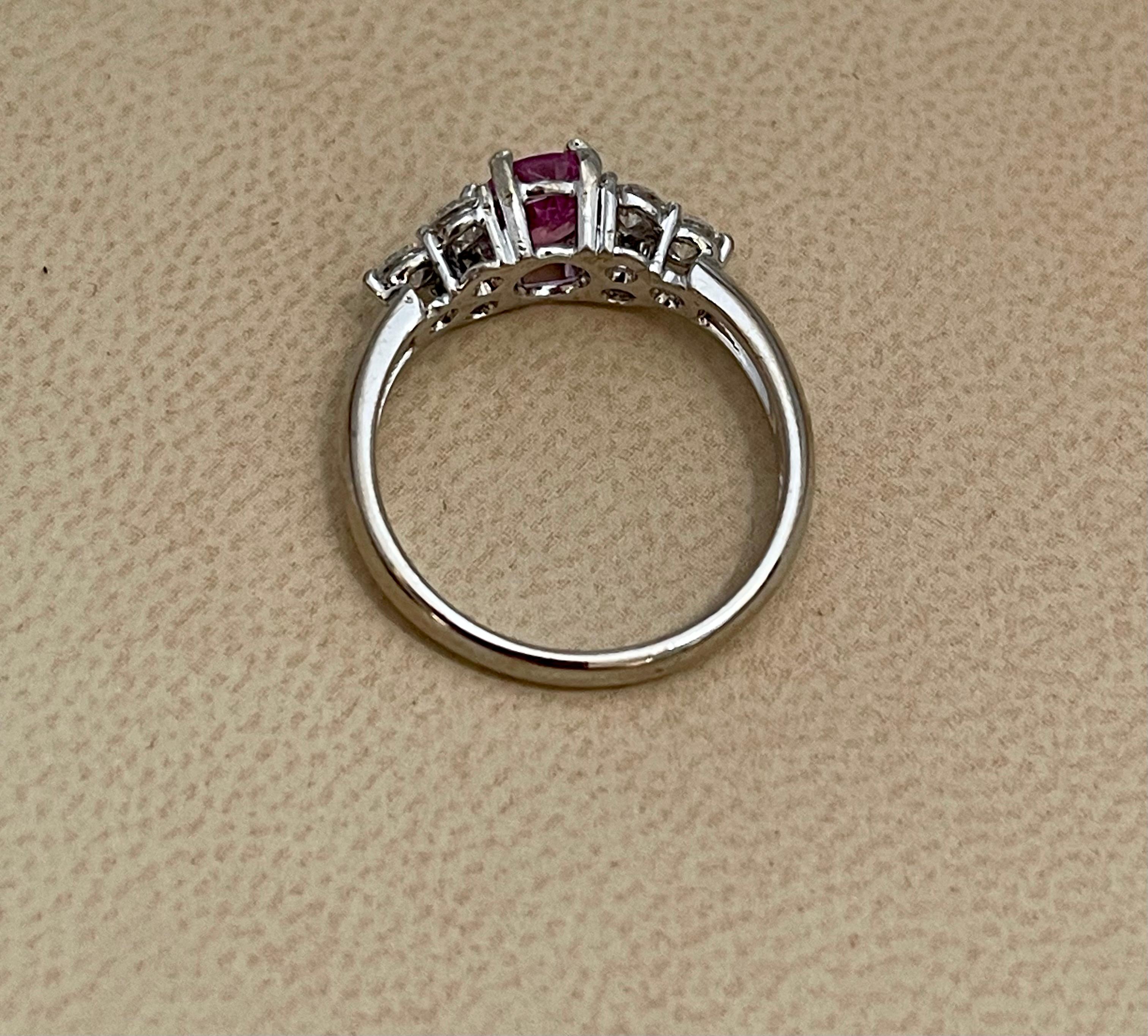0.75 Ct Natural Pink Sapphire & 0.50 Ct Diamond Ring in 18 Karat White Gold For Sale 4