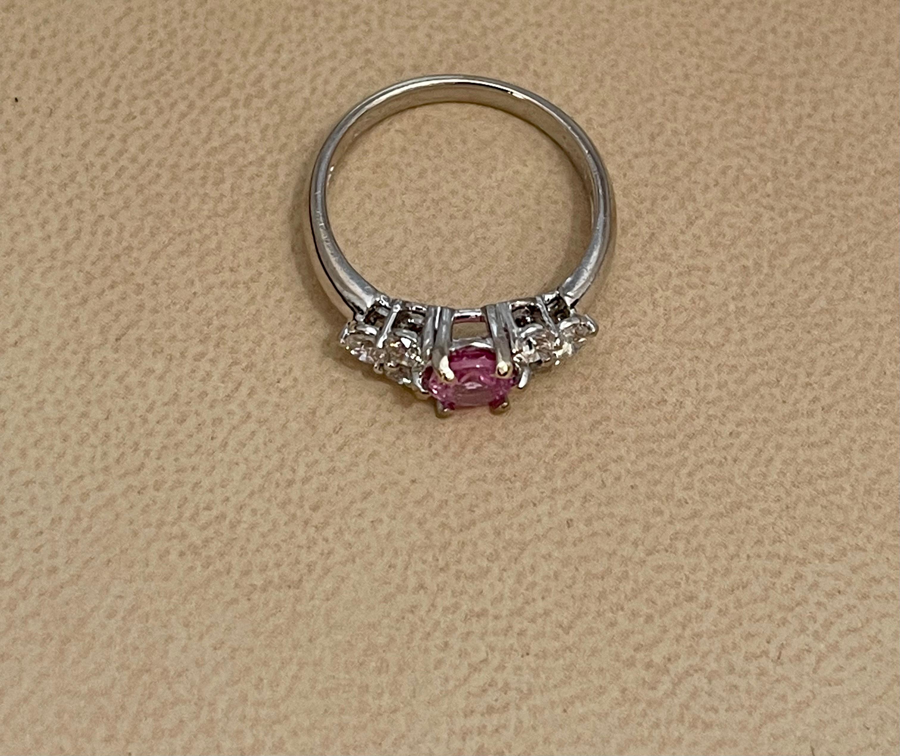 0.75 Ct Natural Pink Sapphire & 0.50 Ct Diamond Ring in 18 Karat White Gold For Sale 5