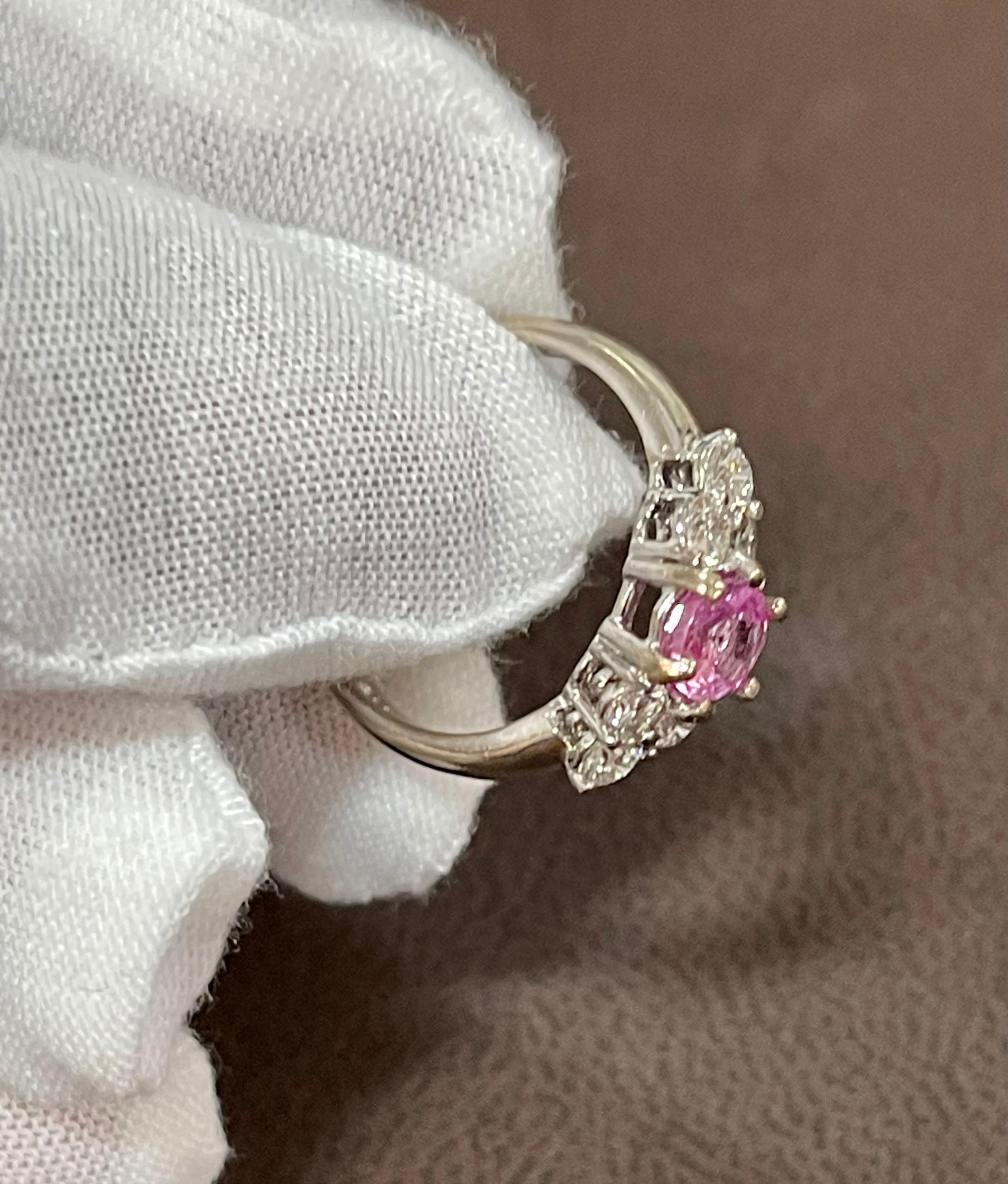0.75 Ct Natural Pink Sapphire & 0.50 Ct Diamond Ring in 18 Karat White Gold For Sale 6