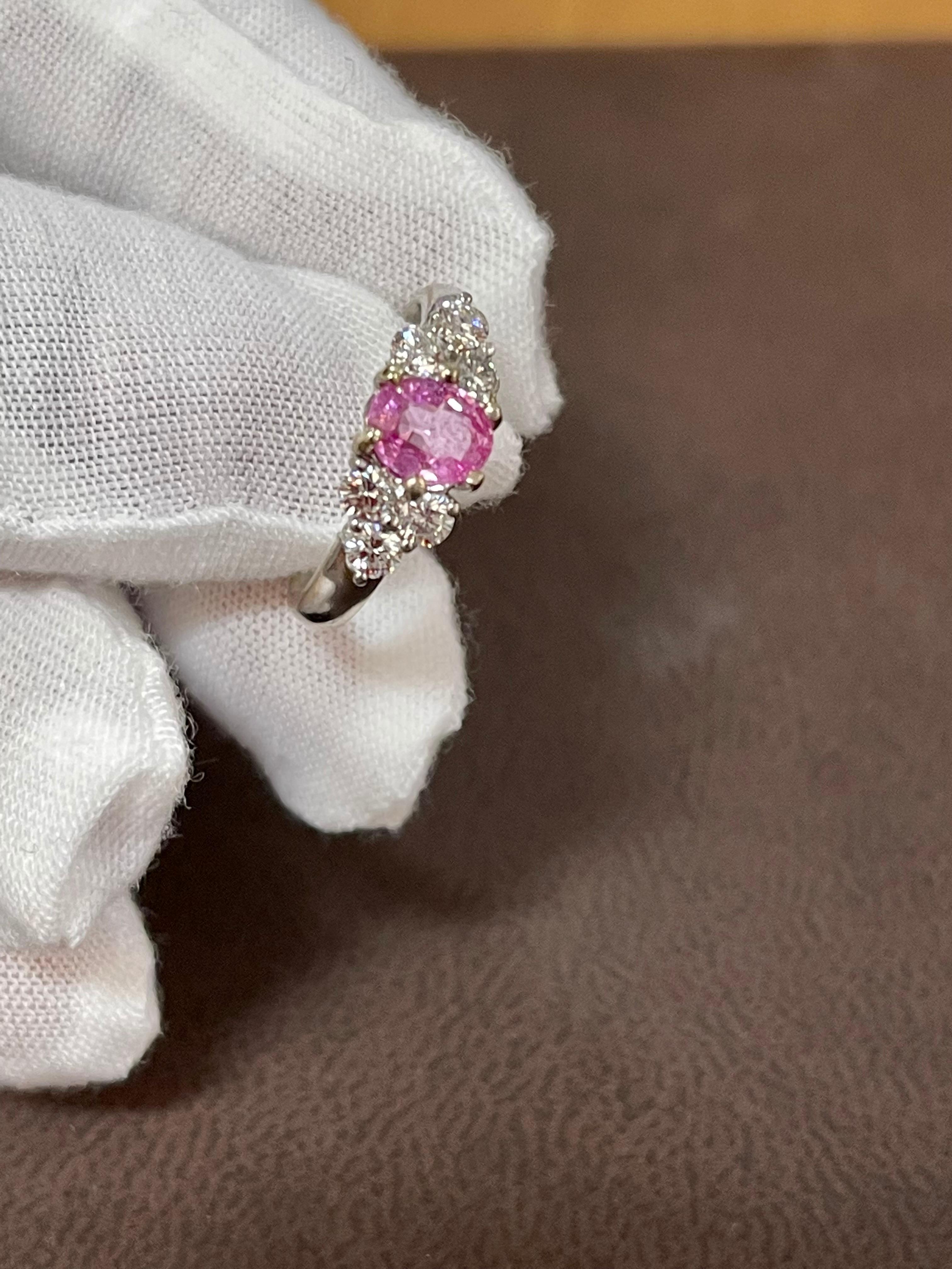0.75 Ct Natural Pink Sapphire & 0.50 Ct Diamond Ring in 18 Karat White Gold For Sale 7