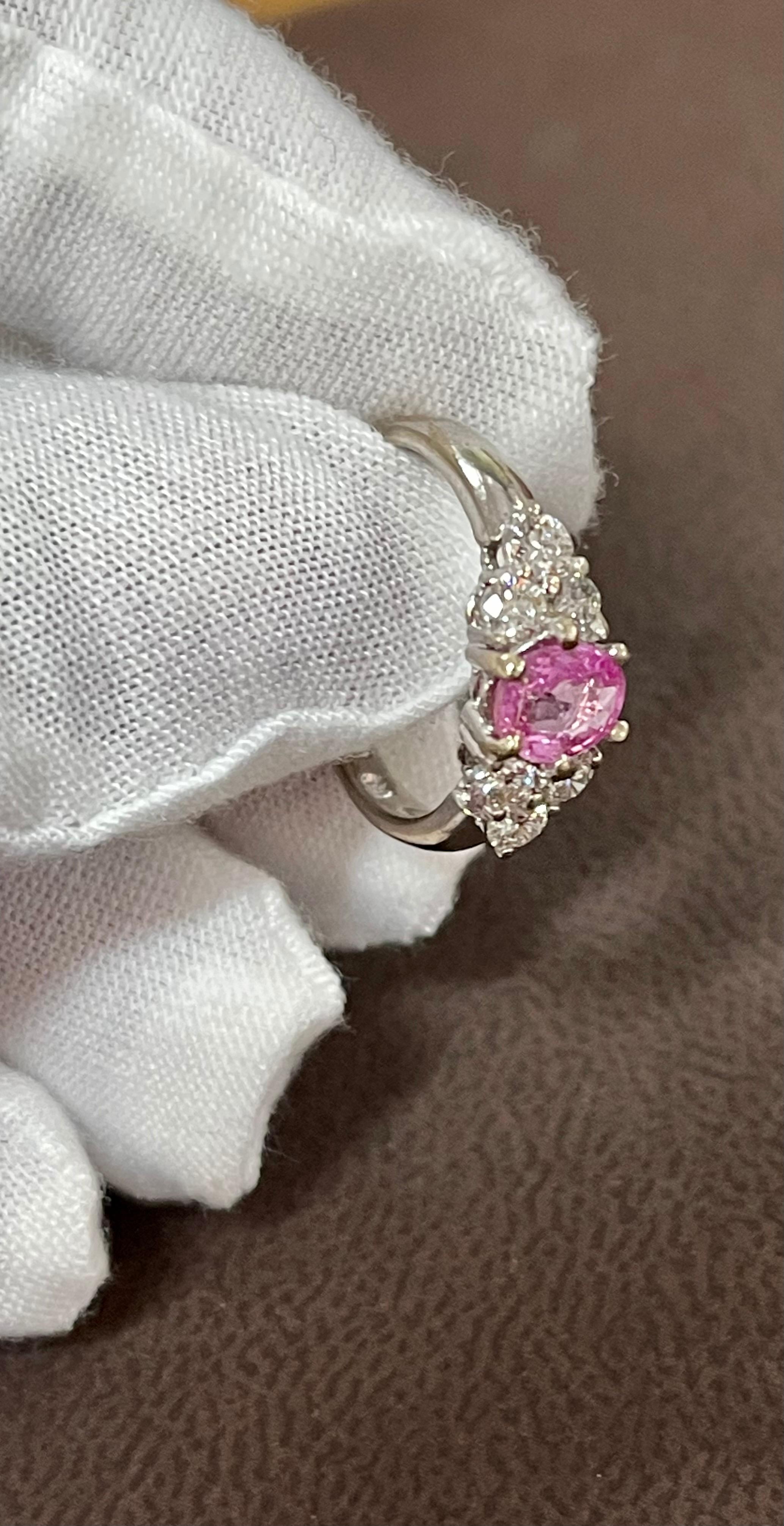0.75 Ct Natural Pink Sapphire & 0.50 Ct Diamond Ring in 18 Karat White Gold For Sale 8
