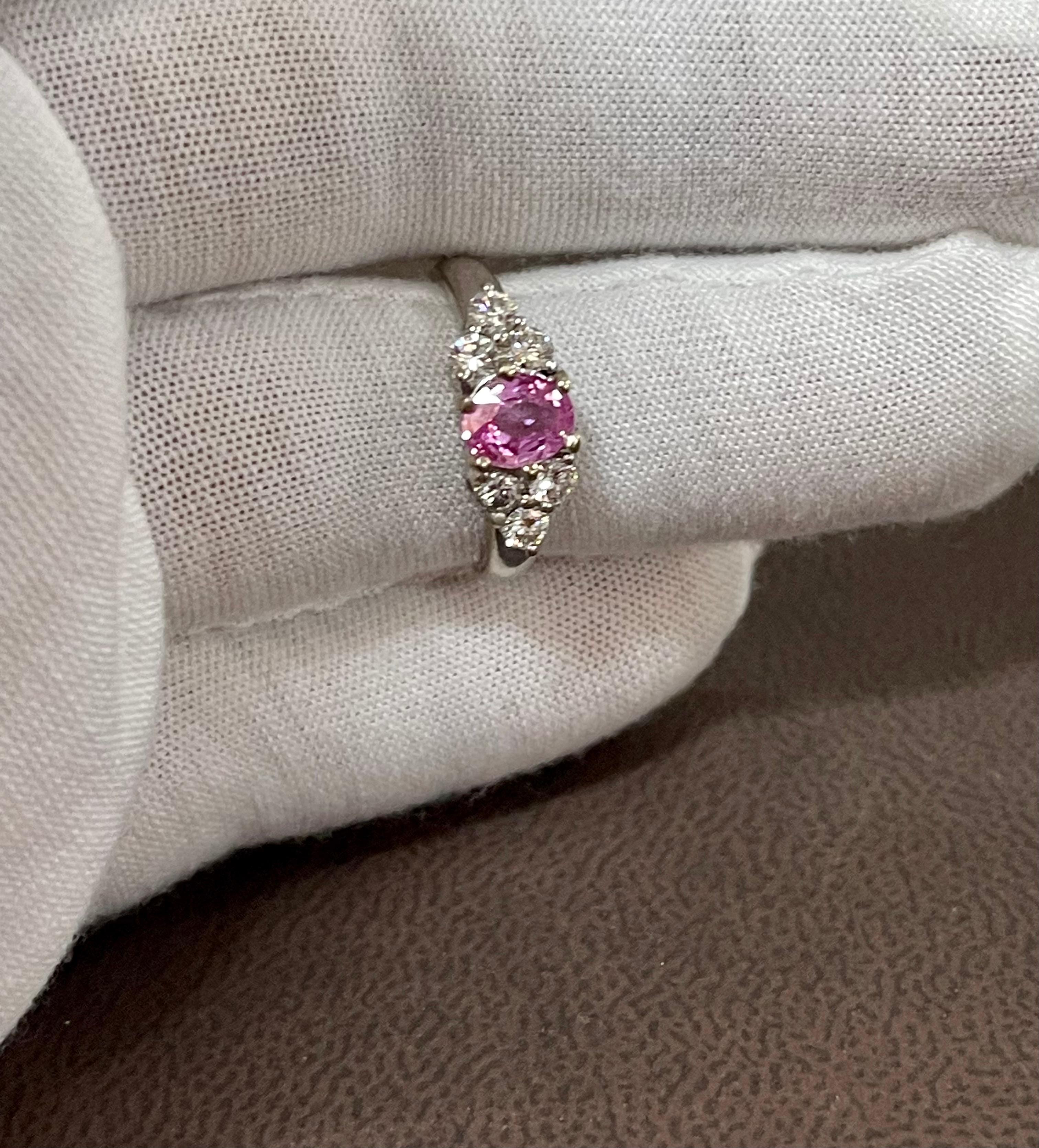 0.75 Ct Natural Pink Sapphire & 0.50 Ct Diamond Ring in 18 Karat White Gold For Sale 9