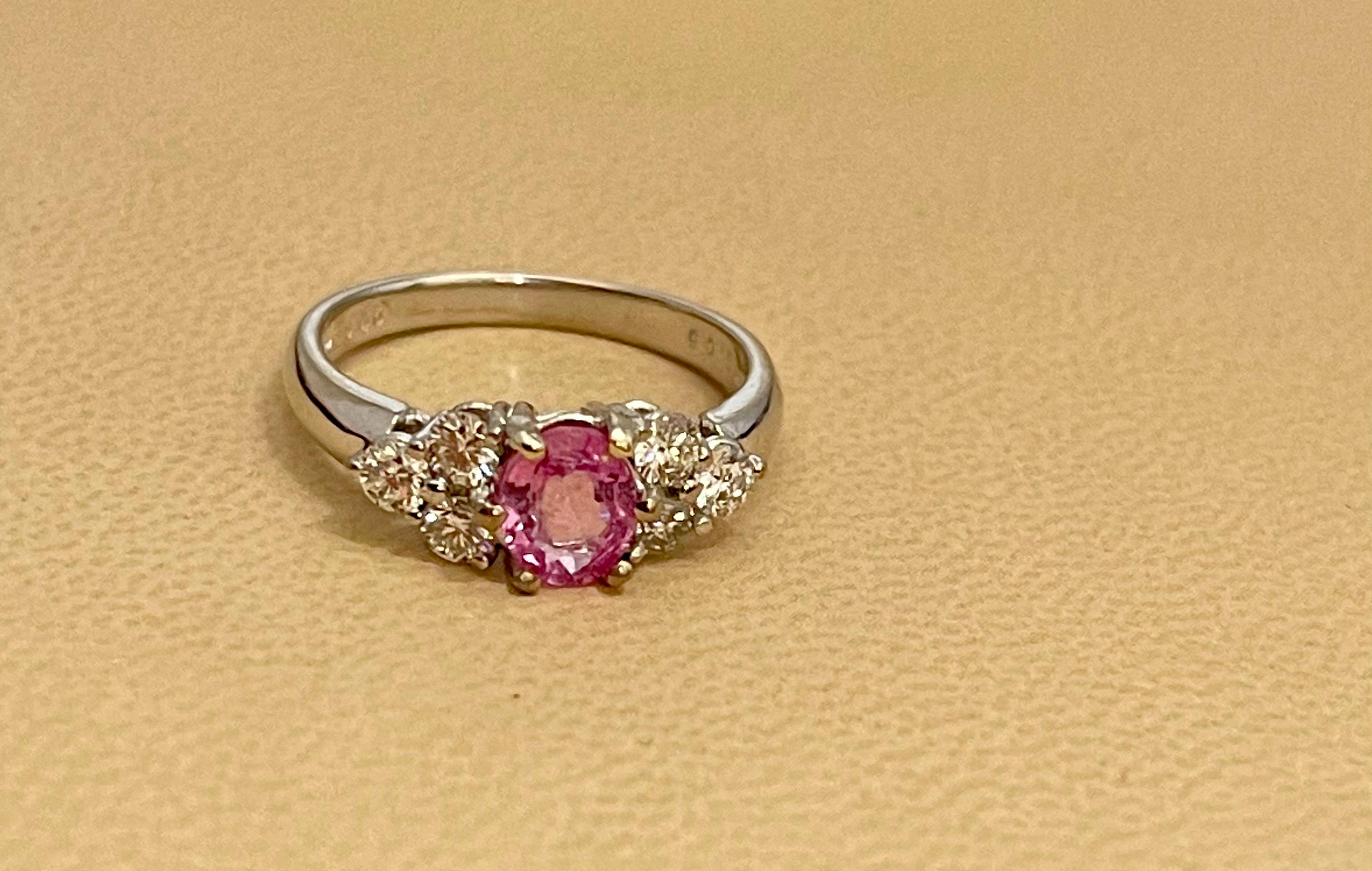 Round Cut 0.75 Ct Natural Pink Sapphire & 0.50 Ct Diamond Ring in 18 Karat White Gold For Sale