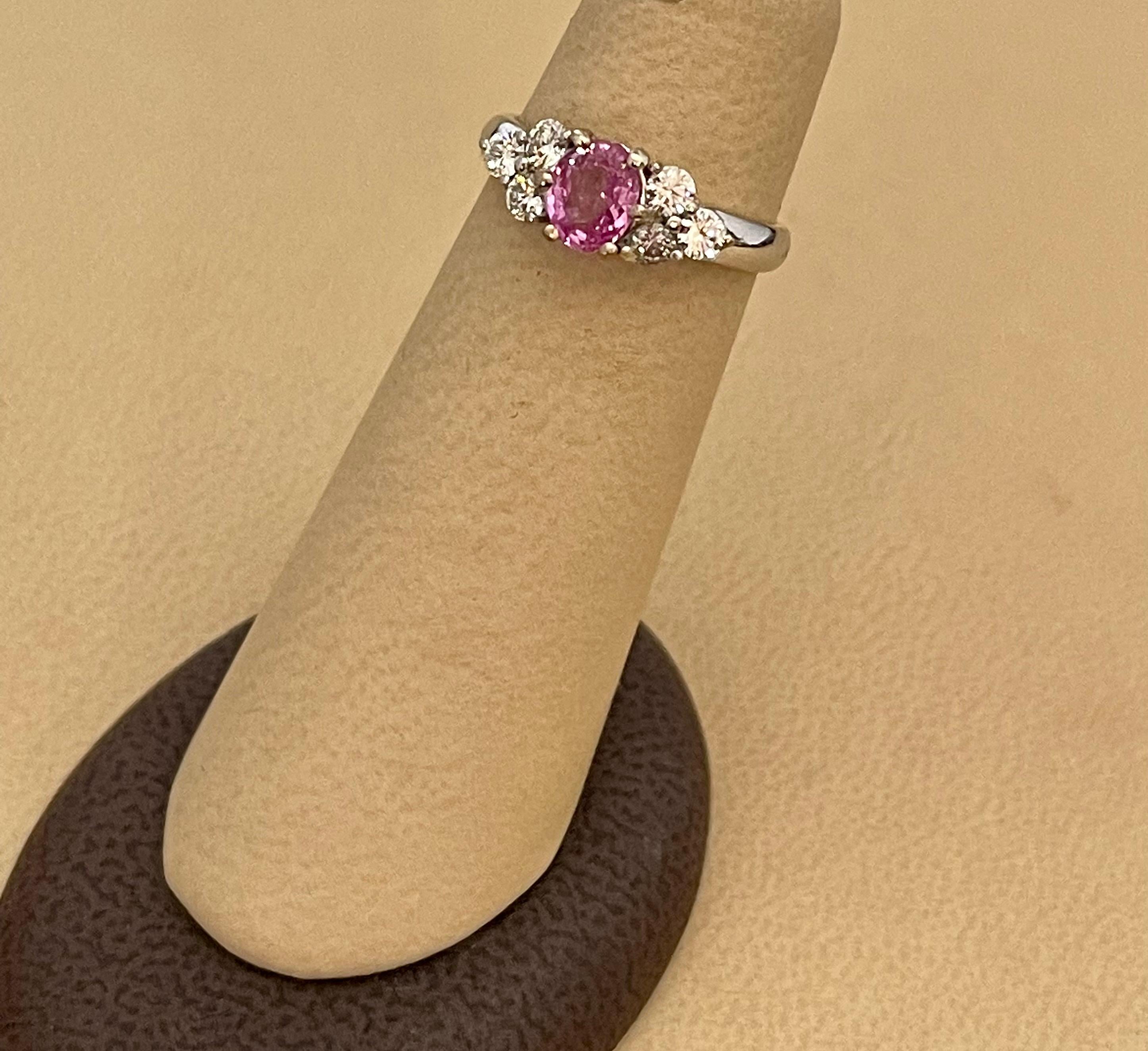 0.75 Ct Natural Pink Sapphire & 0.50 Ct Diamond Ring in 18 Karat White Gold For Sale 1
