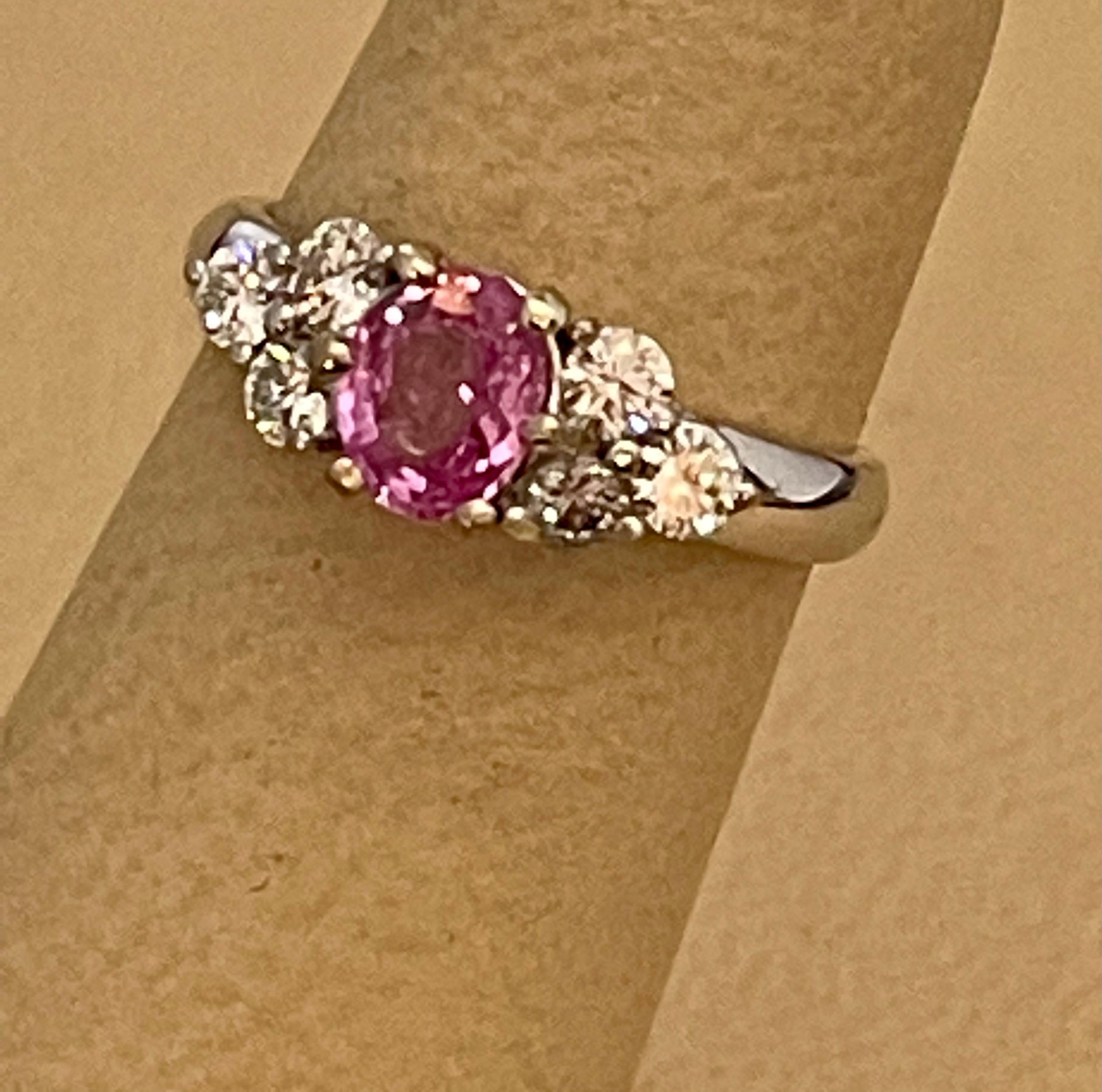 0.75 Ct Natural Pink Sapphire & 0.50 Ct Diamond Ring in 18 Karat White Gold For Sale 2
