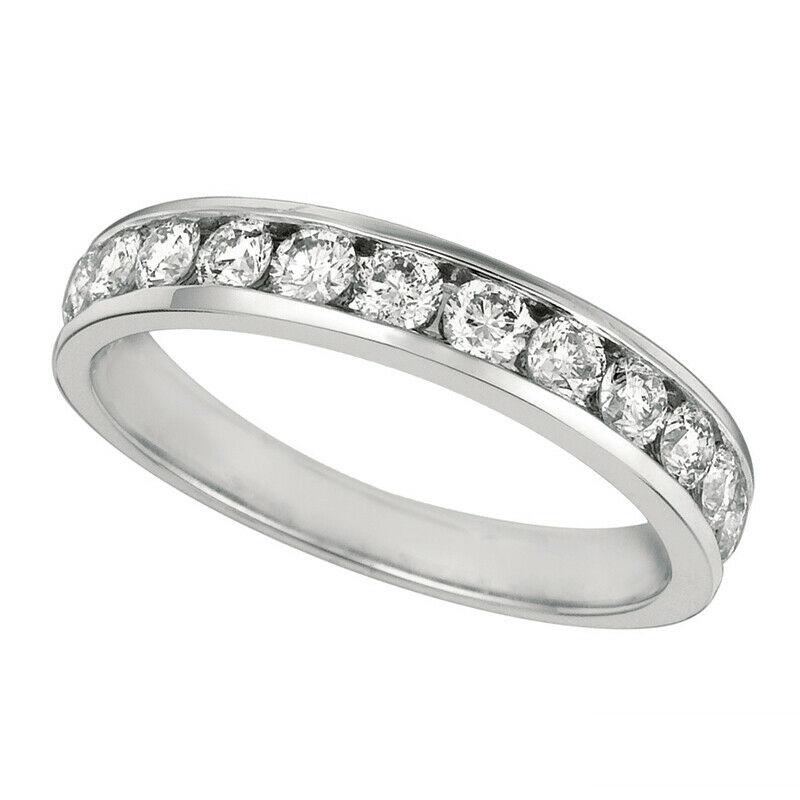 For Sale:  0.75 CT Natural Round Cut Channel Set Diamond Eternity Ring Band G SI 14K White  2