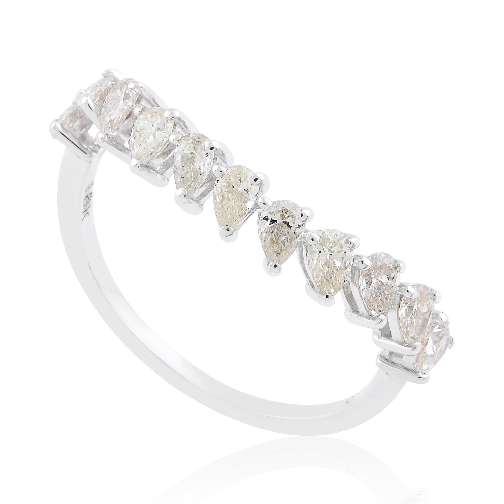 For Sale:  0.75 Ct SI Clarity HI Color Pear Diamond Curve Design Ring 18 Karat White Gold 3