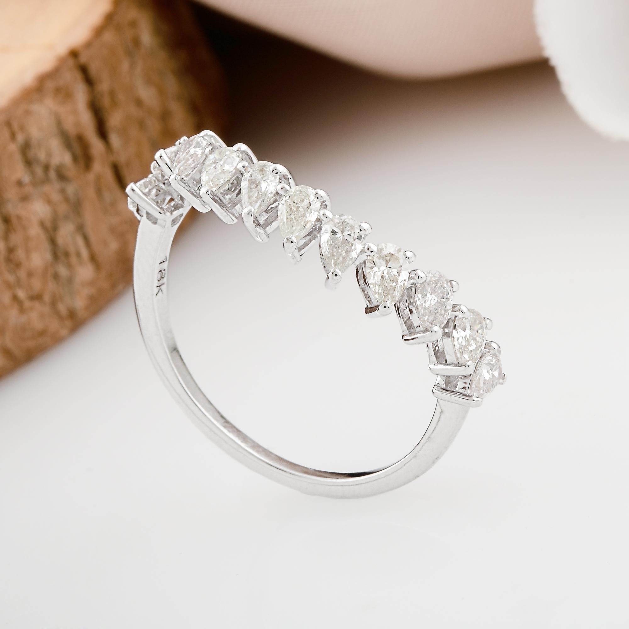 For Sale:  0.75 Ct SI Clarity HI Color Pear Diamond Curve Design Ring 18 Karat White Gold 4