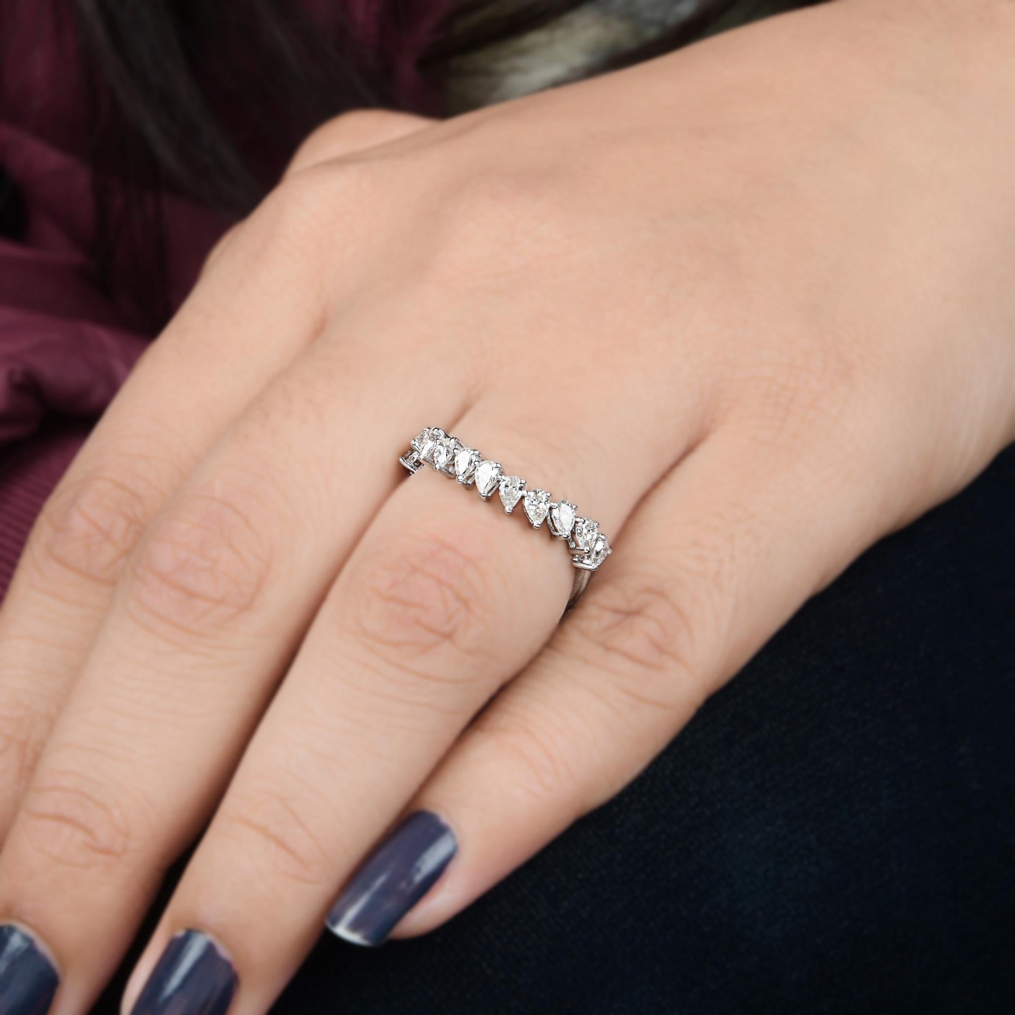For Sale:  0.75 Ct SI Clarity HI Color Pear Diamond Curve Design Ring 18 Karat White Gold 5