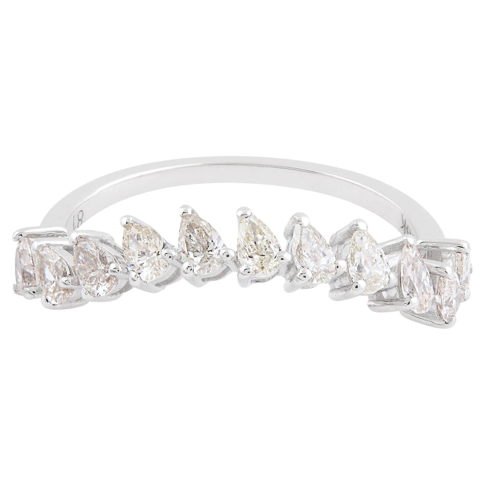 0.75 Ct SI Clarity HI Color Pear Diamond Curve Design Ring 18 Karat White Gold