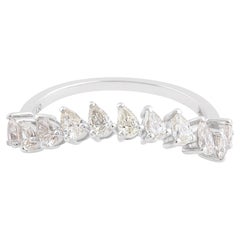 0.75 Ct SI Clarity HI Color Pear Diamond Curve Design Ring 18 Karat White Gold