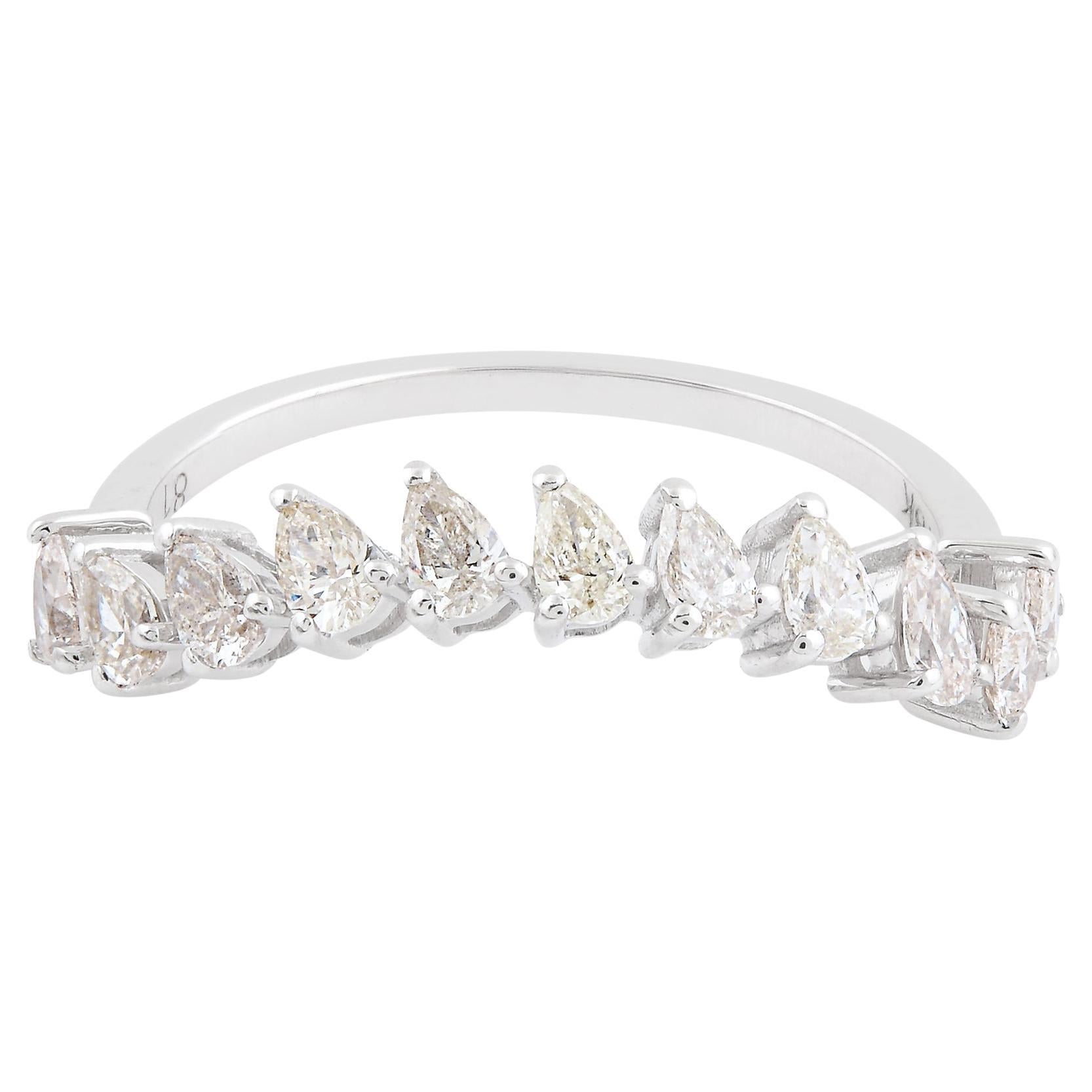 0,75 Karat SI Reinheit HI Farbe Birnenschliff Diamant Curve Ring 18 Karat Weißgold Schmuck im Angebot