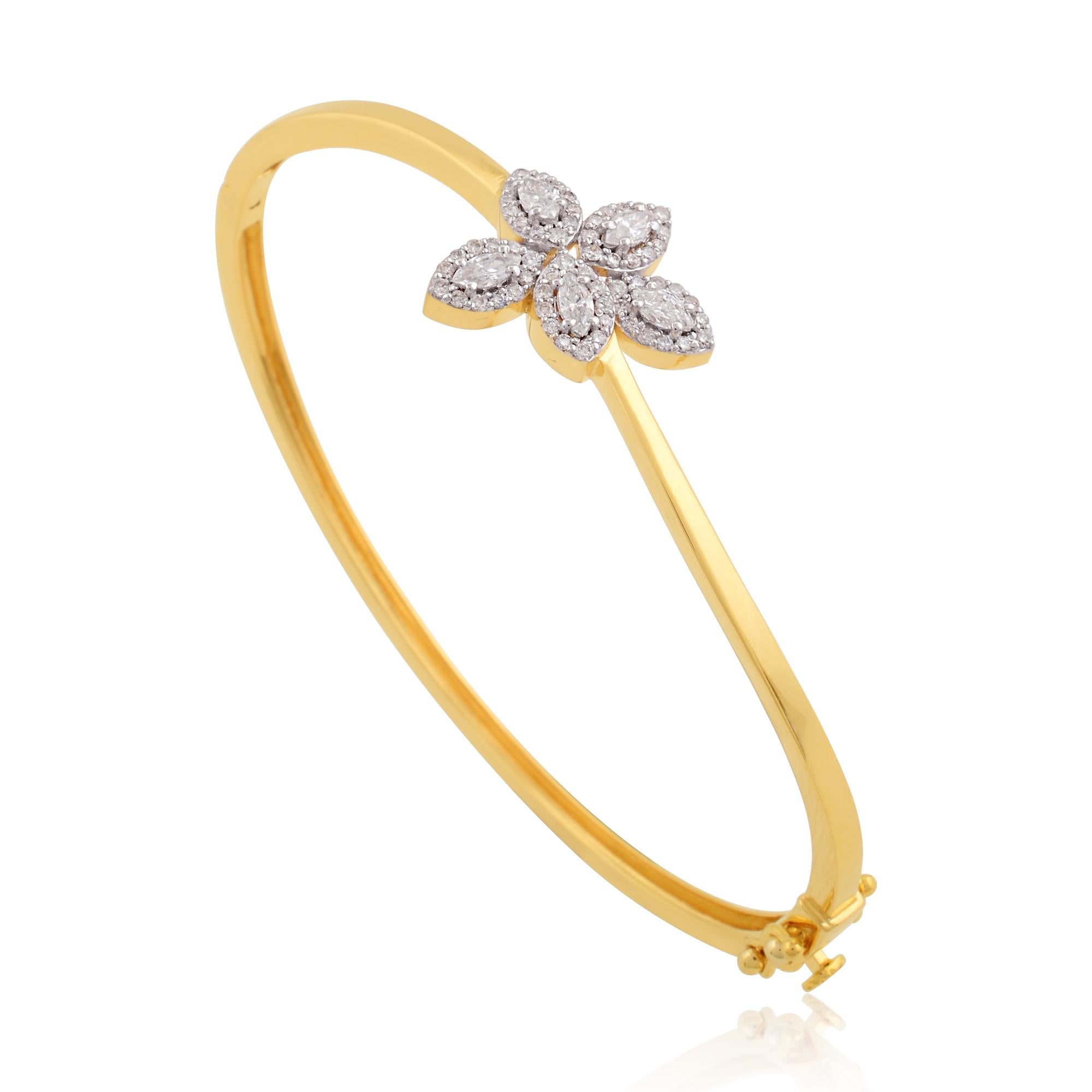 0,75 Karat SI/HI Marquise Runder Diamant-Blumenarmreif aus 18 Karat Gelbgold (Moderne) im Angebot