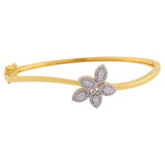 0.75 Ct SI/HI Marquise Round Diamond Flower Bangle Bracelet 18 Karat Yellow Gold