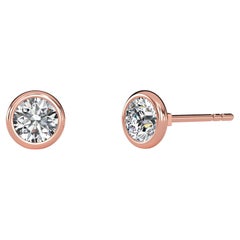 0.75 Carat TW Natural Diamond 14k Gold Bezel Setting Stud Earring