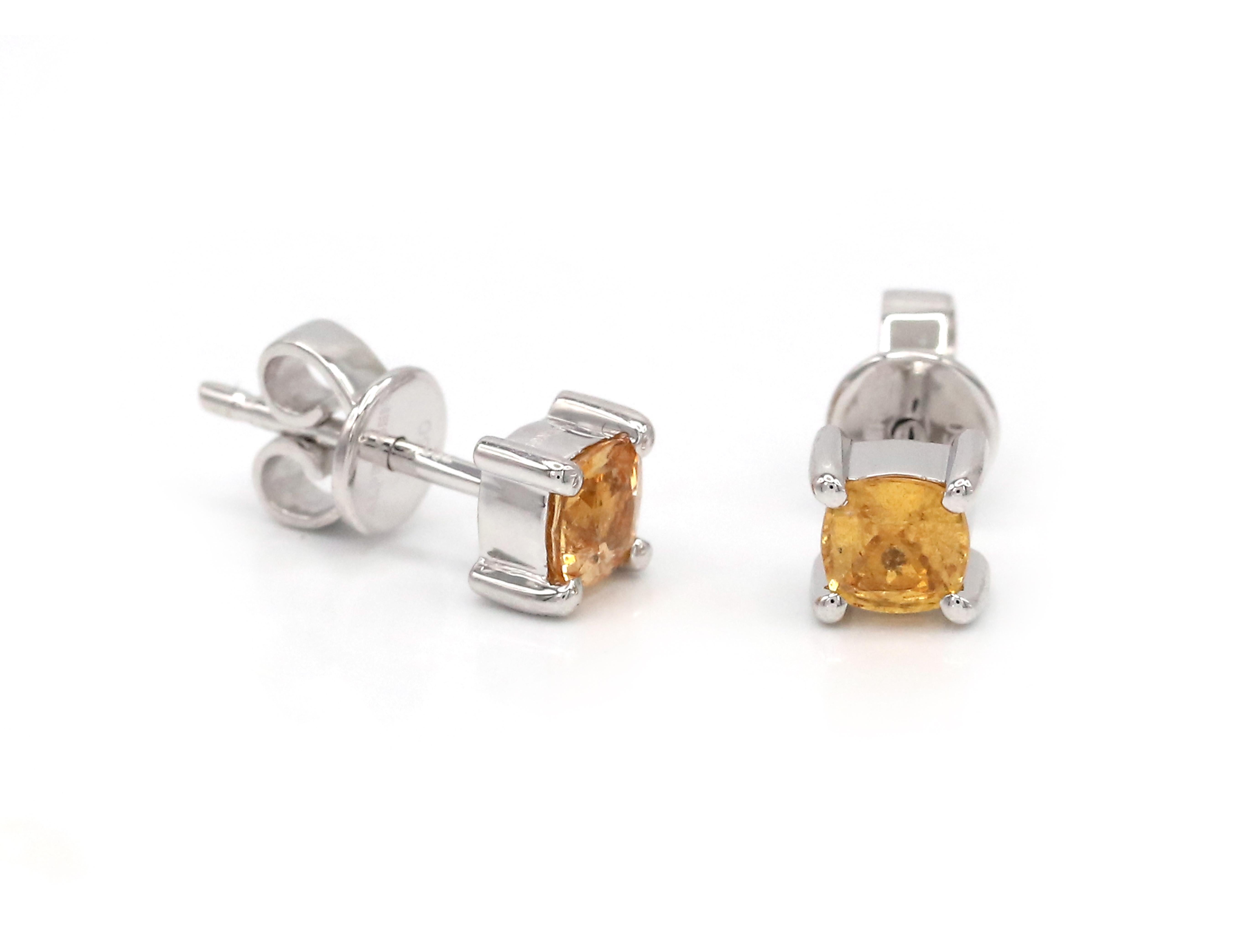 Round Cut 0.75 Ct Yellow Sapphire 18 K Yellow Gold Earrings For Sale