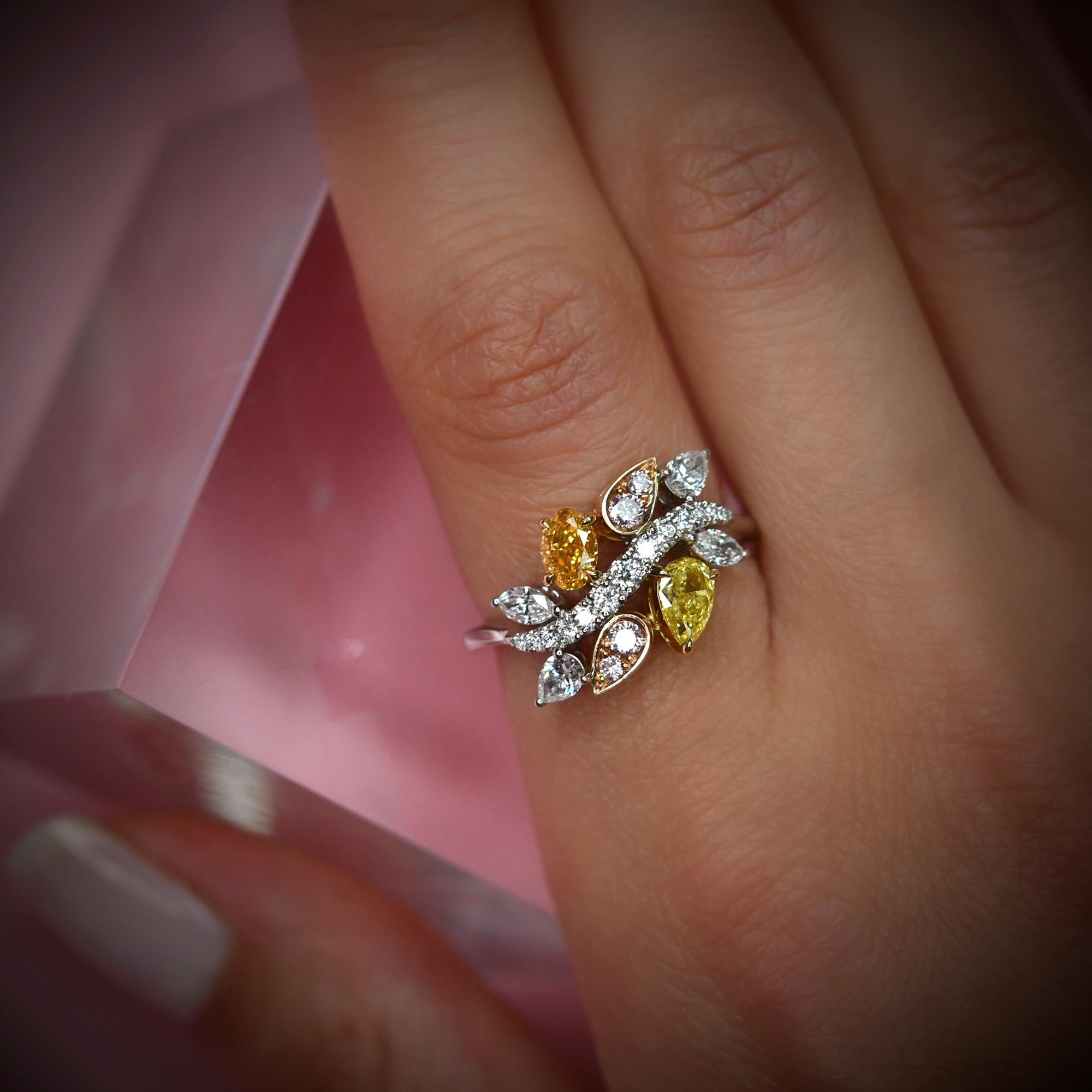 Mixed Cut 0.75 cts CS's GIA Certified Multi-Color Diamond Cluster Couture Ring For Sale
