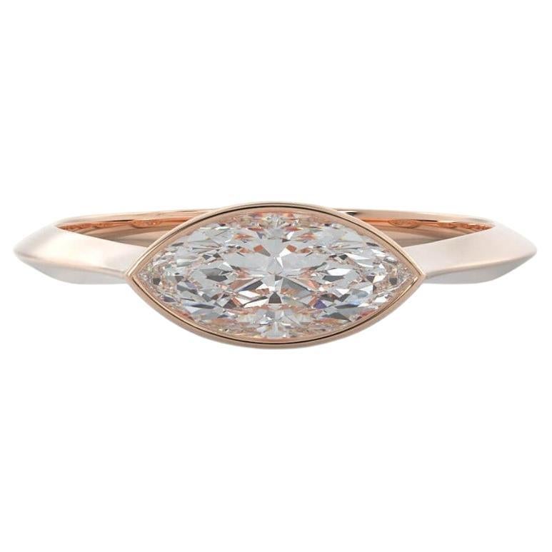 0.75 Cts F/VS1 East West Marquise Diamond GIA Certified Engagement Ring 18K Gold