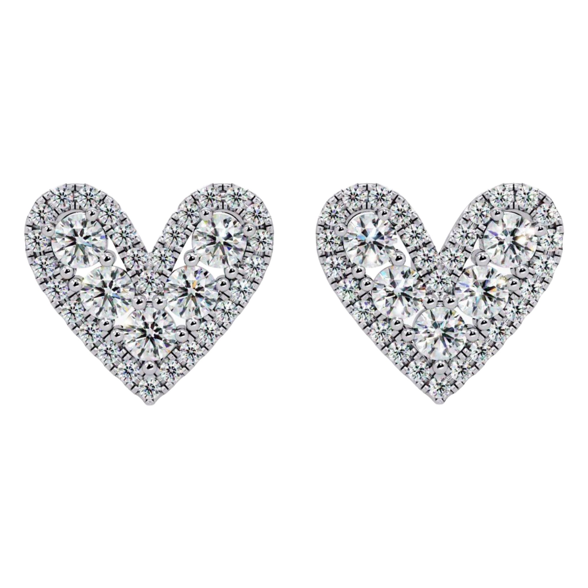 Boucles d'oreilles clous en forme de cœur avec diamant de 0,75 CTW, en or 14 carats, boucles d'oreilles en diamant naturel VS+