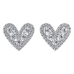 0.75 CTW Diamond Heart Stud Earrings in 14K Gold, VS+ Natural Diamond Earrings