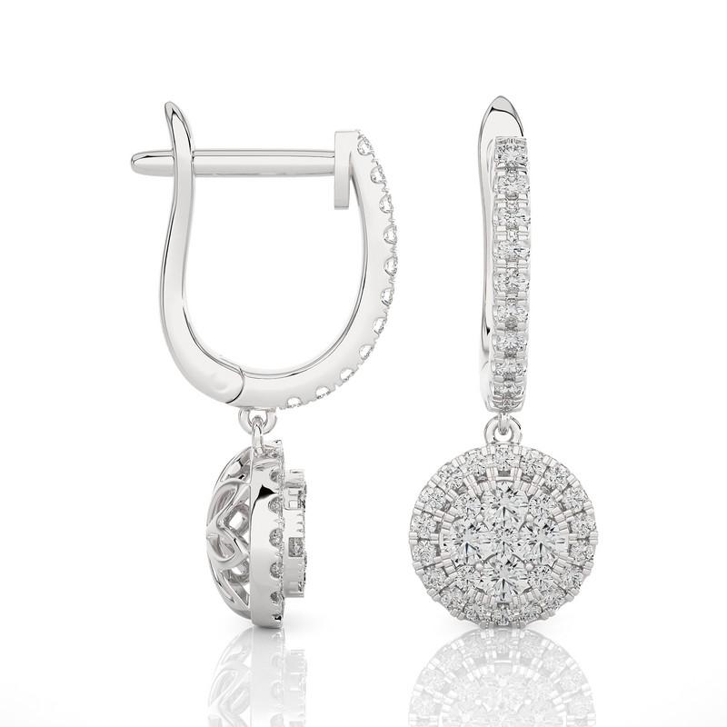 Modern 0.75 CTW Diamond Moonlight Round Earring in 14K White Gold For Sale