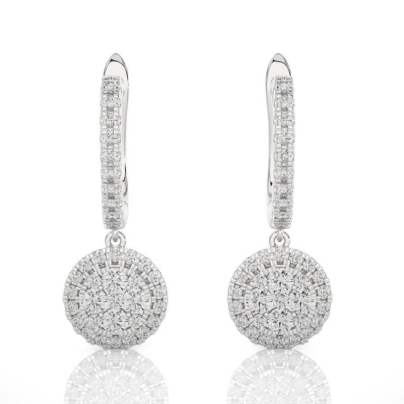 Round Cut 0.75 CTW Diamond Moonlight Round Earring in 14K White Gold For Sale