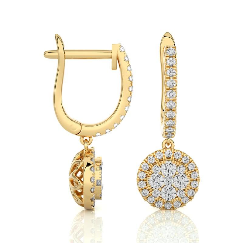 0,75 Karat Diamant Mondlicht Runder Ohrring aus 14 Karat Gelbgold mit Diamanten (Moderne) im Angebot