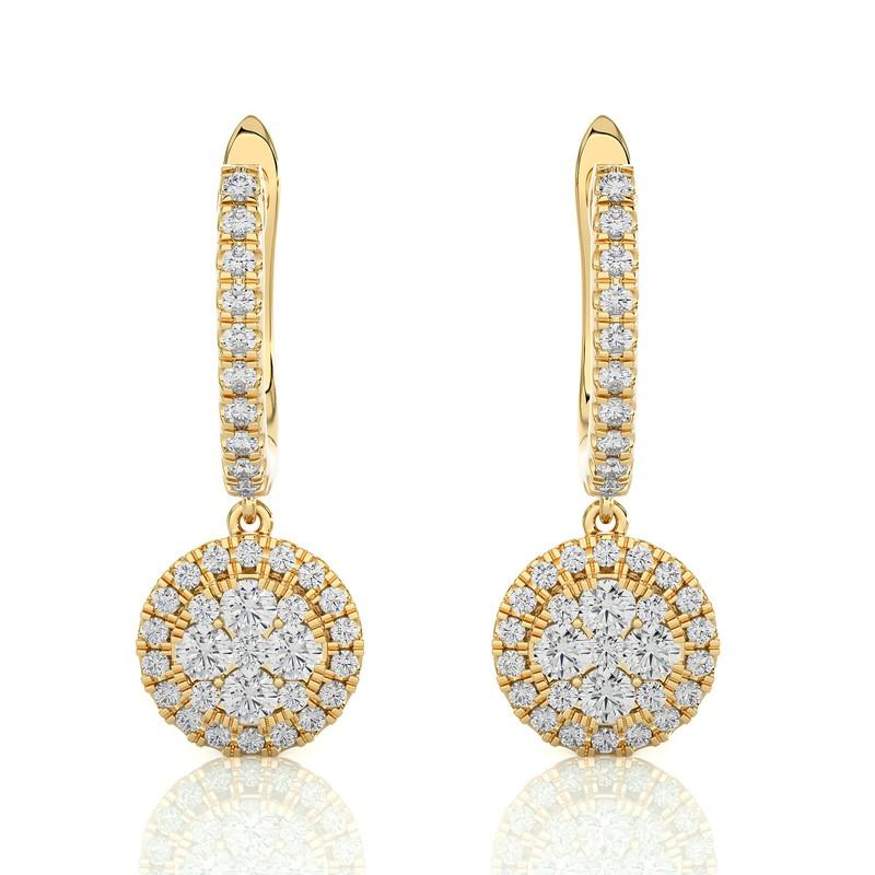 Round Cut 0.75 CTW Diamond Moonlight Round Earring in 14K Yellow Gold For Sale