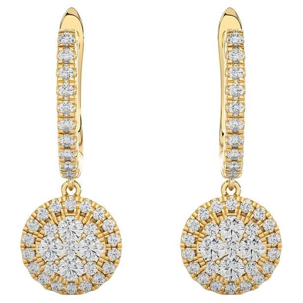 0,75 Karat Diamant Mondlicht Runder Ohrring aus 14 Karat Gelbgold mit Diamanten im Angebot