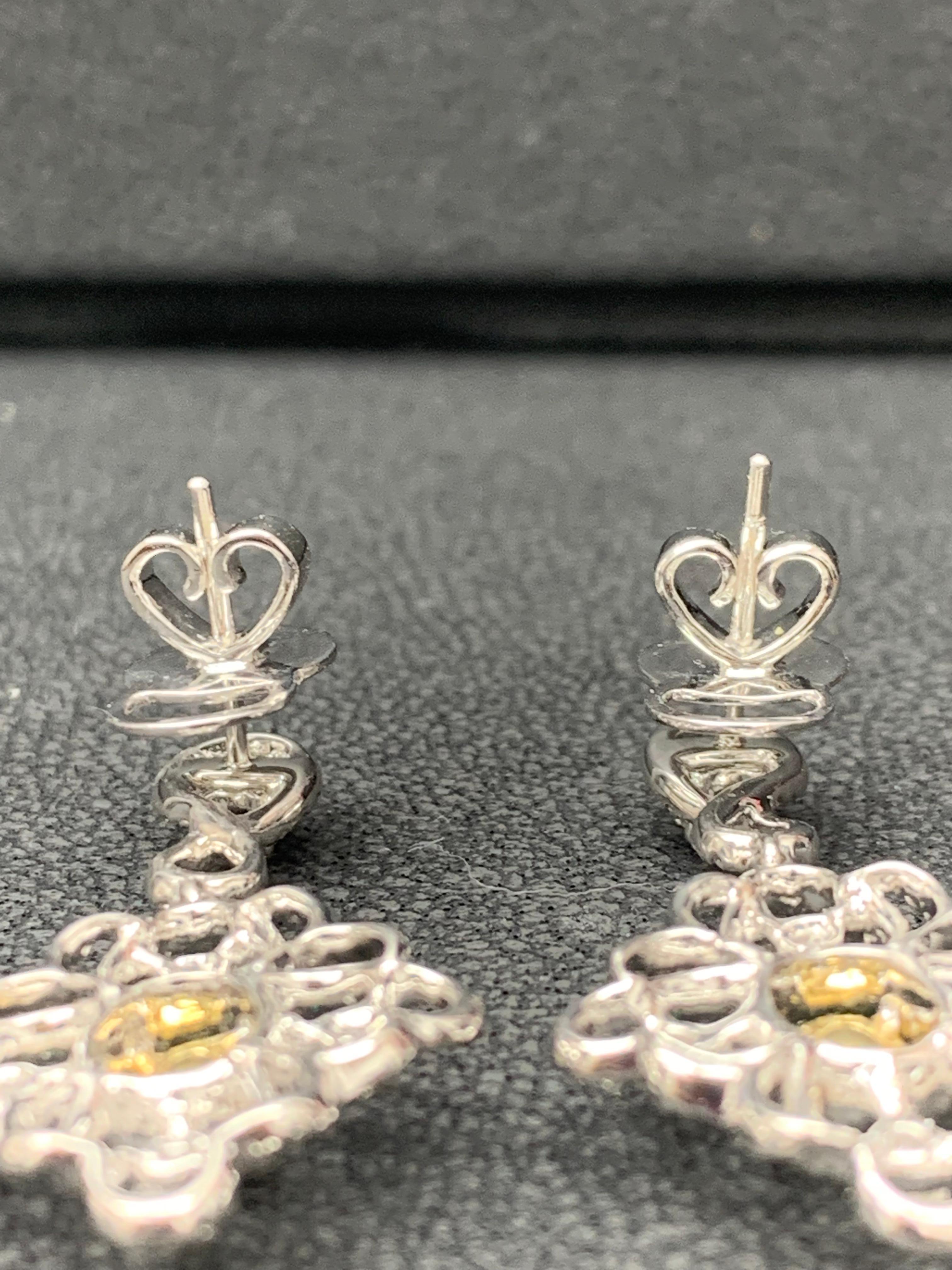 0.75 Oval Cut Emerald and Open-Work Diamond Chandelier Earrings in 18K Mix Gold For Sale 5