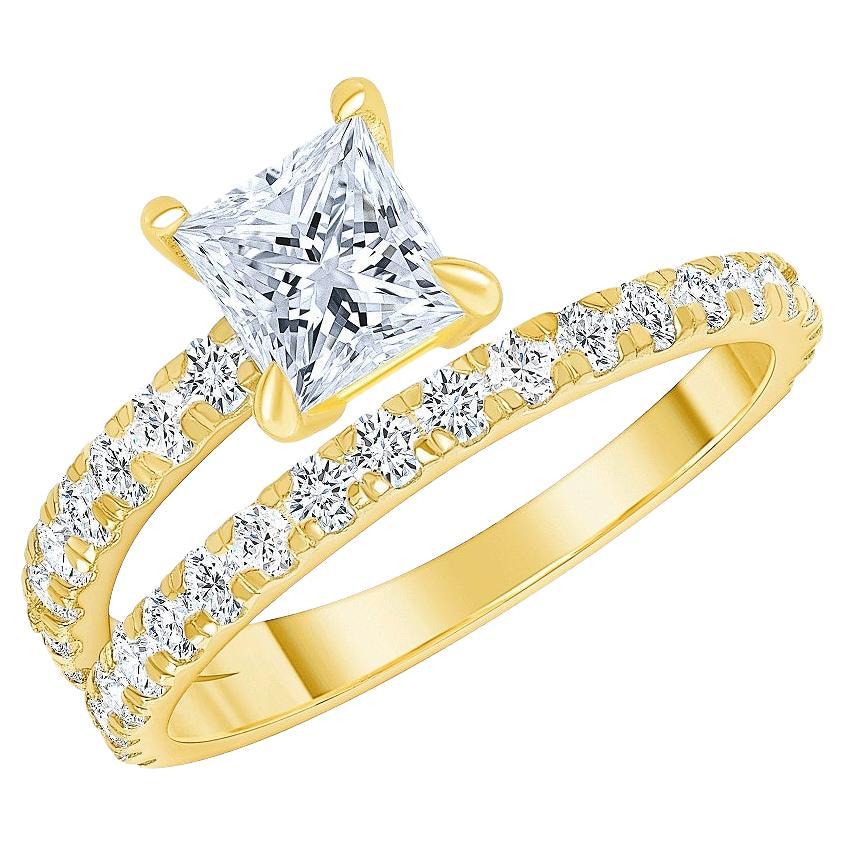 Bague de fiançailles avec diamant taille princesse de 0,75 TCW (diamant central de 0,50 carat)