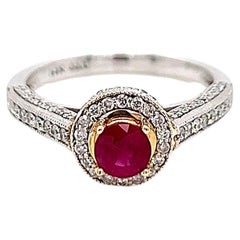Vintage 0.75 Total Carat Two Tone High Set Ruby Engagement Ring with Diamond Micropave