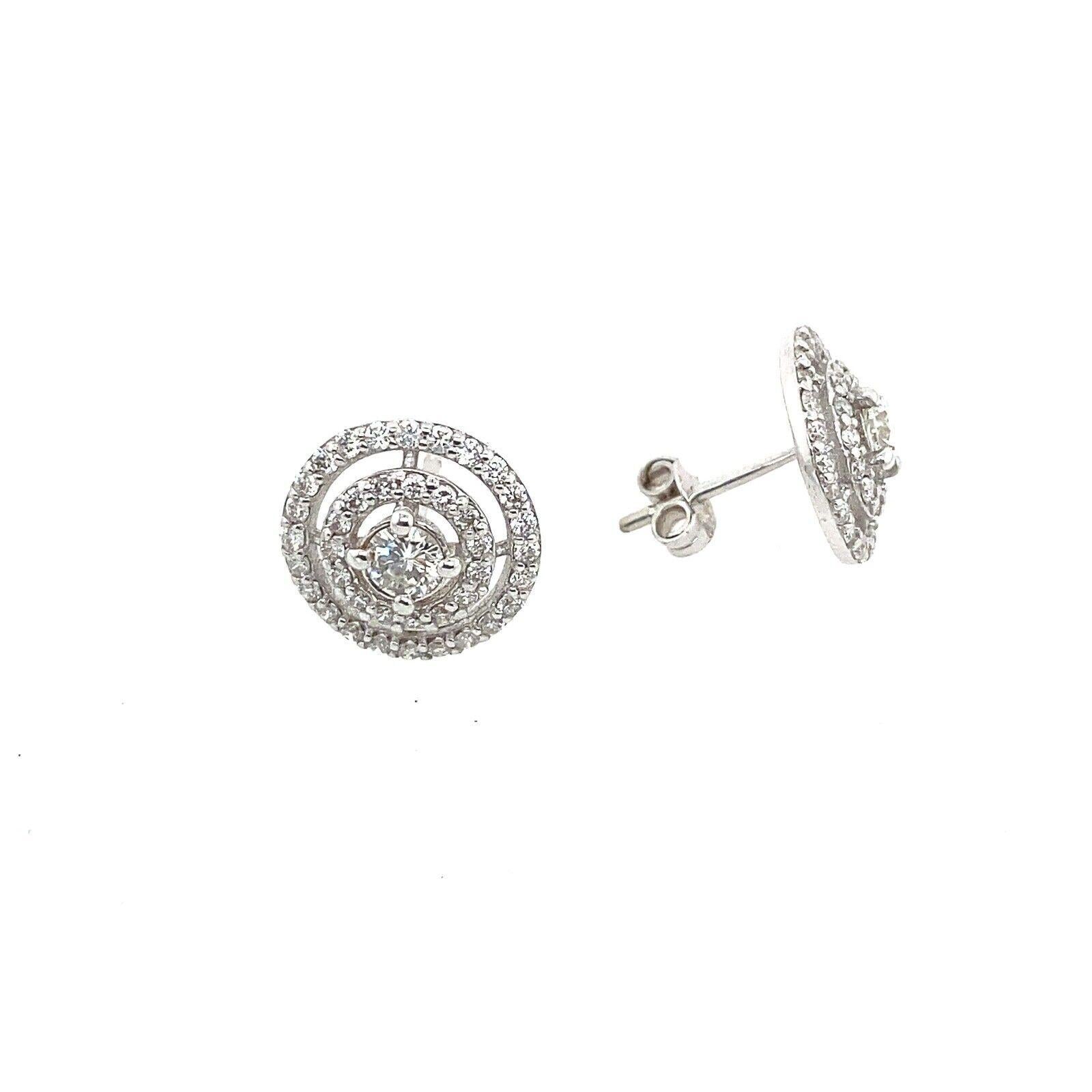 0,75 Karat 2 Reihen runder Diamant-Ohrringe in Pavé-Fassung aus 18 Karat Weißgold (Rundschliff) im Angebot
