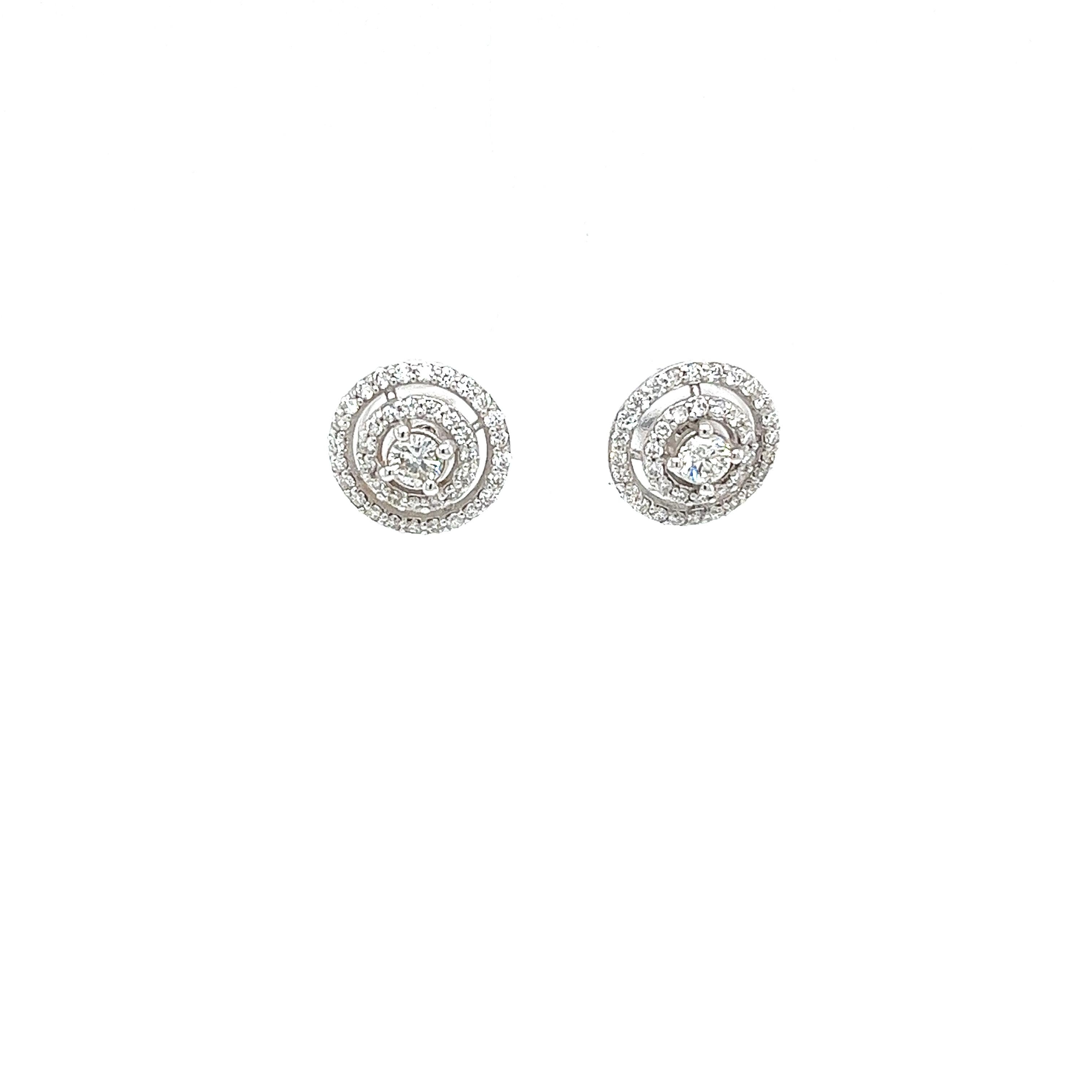 0.75ct 2 Row Pave Set Round Diamond Earrings in 18ct White Gold In New Condition For Sale In London, GB