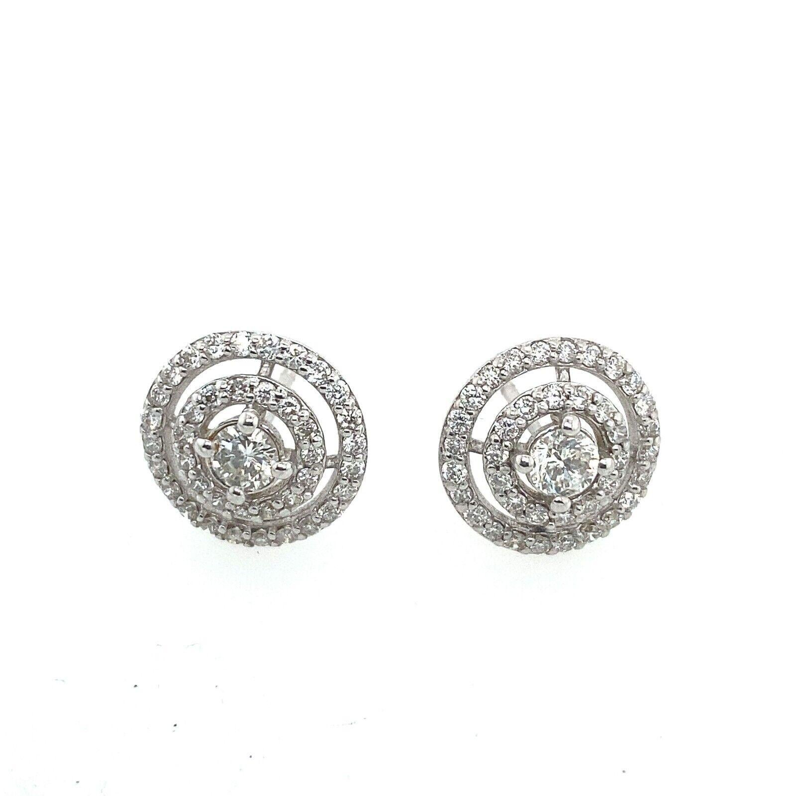 0,75 Karat 2 Reihen runder Diamant-Ohrringe in Pavé-Fassung aus 18 Karat Weißgold im Angebot